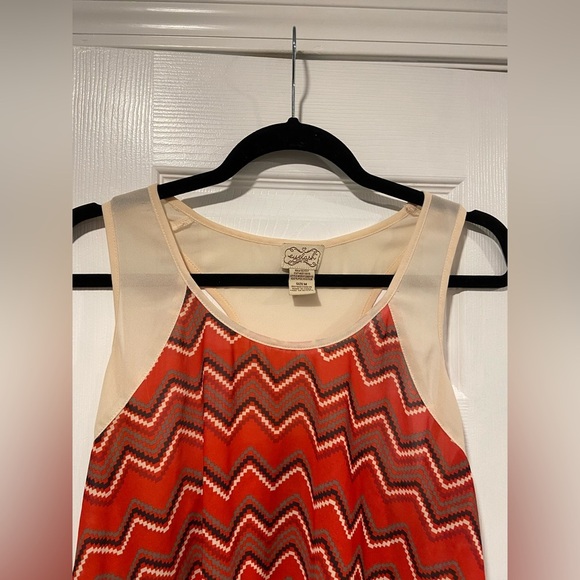 Eyelash Couture Size M Sheer Racerback Red Cream Western Aztec Print Tank Top - Picture 4 of 10